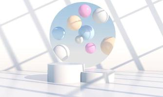 Minimal scene with geometrical forms, podiums in cream background with shadows. Scene to show cosmetic product, Showcase, shopfront, display case. 3d