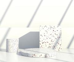 Minimal scene with geometrical forms, podiums in cream background with shadows. Scene to show cosmetic product, Showcase, shopfront, display case. 3d photo
