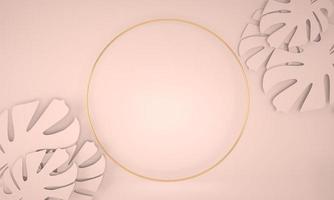 Decorative round frame with monstera leaves, 3d render