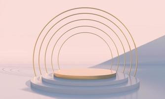 Minimal scene with geometrical forms, podiums in cream background with shadows. Scene to show cosmetic product, Showcase, shopfront, display case. 3d photo