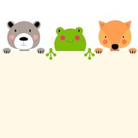 Cute animal frog, bear and fox with empty place for text.