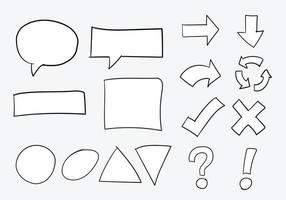 Hand drawn vector of various shape such as speech bubbles, directional arrows and more.