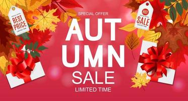 Abstract Autumn Sale Background with Falling Autumn Leaves vector