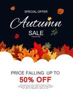 Abstract Autumn Sale Background with Falling Autumn Leaves vector