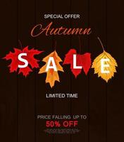 Abstract Autumn Sale Background with Falling Autumn Leaves vector