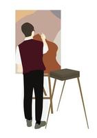 Silhouette of drawing artist on an easel. Vector Illustration