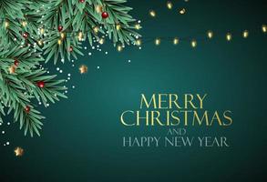 Holiday New Year and Merry Christmas Background with realistic tree vector