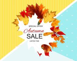 Abstract Autumn Sale Background with Falling Autumn Leaves vector