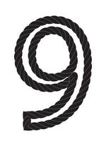 Número nueve en blanco y negro hecho de cuerda. vector