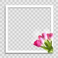 Plantilla de marco de fotos vacío con flores de primavera para publicación en los medios vector