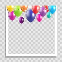 Marco de fotos vacío con plantilla de globos de fiesta de vacaciones para publicación en los medios vector