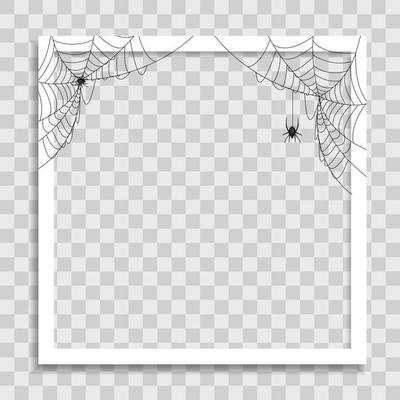 Empty Photo Frame Template with Spider Cobweb for Media Post