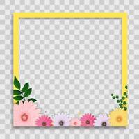 Plantilla de marco de fotos vacío con flores de primavera para publicación en los medios vector