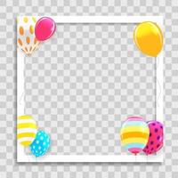 Empty Photo Frame with Party Holliday Balloons Template for Media Post vector