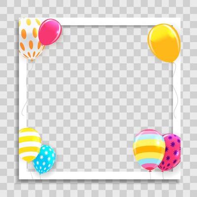 Empty Photo Frame with Party Holliday Balloons Template for Media Post