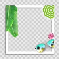 Empty Photo Frame Template with Summer Palm Leaves for Media Post vector