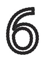 Black and white number six made from rope vector