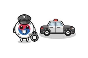 mascota de dibujos animados de la bandera de corea del sur como policía vector