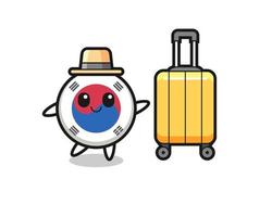 south korea flag cartoon illustration with luggage on vacation vector