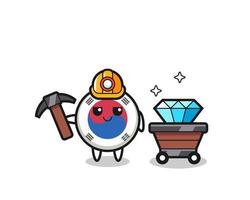 Character Illustration of south korea flag as a miner vector