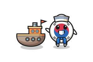 mascota de personaje de la bandera de corea del sur como un marinero vector