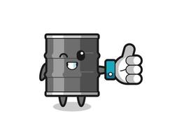 cute oil drum with social media thumbs up symbol vector