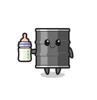 personaje de dibujos animados de tambor de aceite de bebé con botella de leche vector