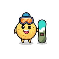 Illustration of potato chip character with snowboarding style vector