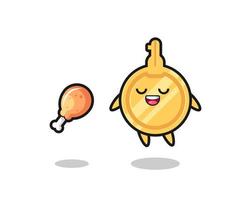 cute key floating and tempted because of fried chicken vector
