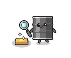 oil drum character is checking the authenticity of the gold bullion vector