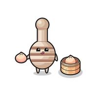 cute honey dipper character eating steamed buns vector