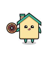 illustration of an house character eating a doughnut vector