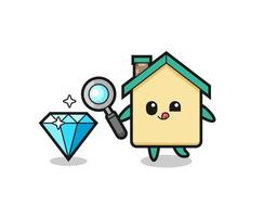 house mascot is checking the authenticity of a diamond vector