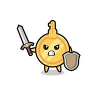 cute key soldier fighting with sword and shield vector