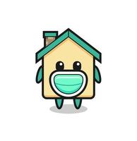 cute house cartoon wearing a mask vector