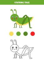 Color cute cartoon grasshopper. Worksheet for kids. vector