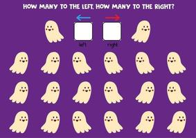 Left or right with cute Halloween ghost. Logical worksheet for preschoolers. vector