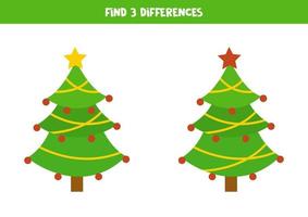 Find 3 differences between two cute Christmas trees. vector