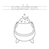 Trace the letters and color potion cauldron. Handwriting practice for kids. vector