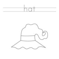 Trace the letters and color hat. Handwriting practice for kids. vector