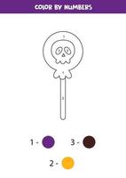 Color Halloween lollipop by numbers. Worksheet for kids. vector