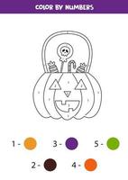 linterna de halloween de color por números. hoja de trabajo para niños. vector
