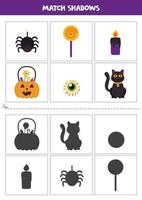 Find shadows of cute Halloween pictures. Cards for kids. vector