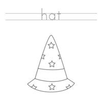 Trace the letters and color wizard hat. Handwriting practice for kids. vector