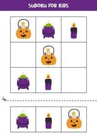 Sudoku game for kids with Halloween pictures. vector