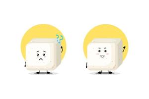 Cute tofu character with confused and happy expression vector