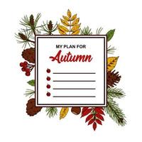 Hand drawn colorful autumn botanical frame vector