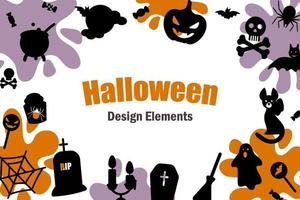 Collection of Halloween silhouette design elements. Vector illustration. Design for banners, invitations, greeting cards