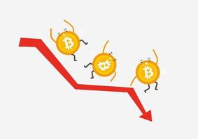 vector de gráfico de caída de bitcoin. caídas de precios de bitcoin. precio del valor de mercado bajando. concepto de dibujos animados de criptomonedas.