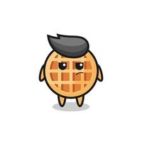 cute circle waffle character with suspicious expression vector